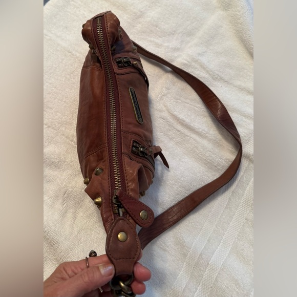 Betsey Johnson Brown Leather Studded Hobo Shoulder Bag - Picture 9 of 12